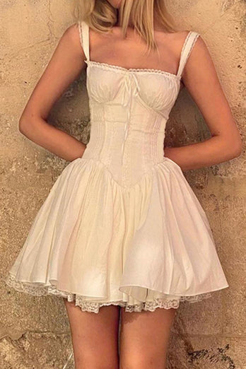 Charming A-Line Straps Mini White Graduation Dress