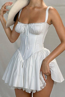 Charming A-Line Straps Mini White Graduation Dress