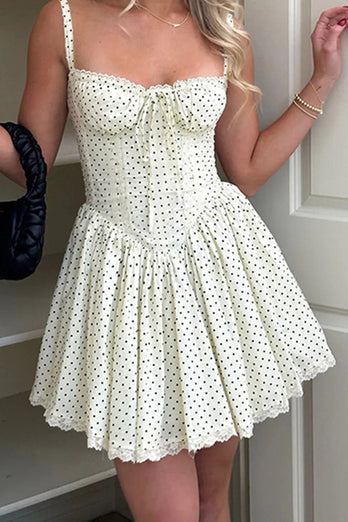 A-Line Spaghetti Straps Mini Graduation Dress with Polka Dots