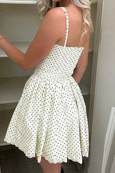 A-Line Spaghetti Straps Mini Graduation Dress with Polka Dots