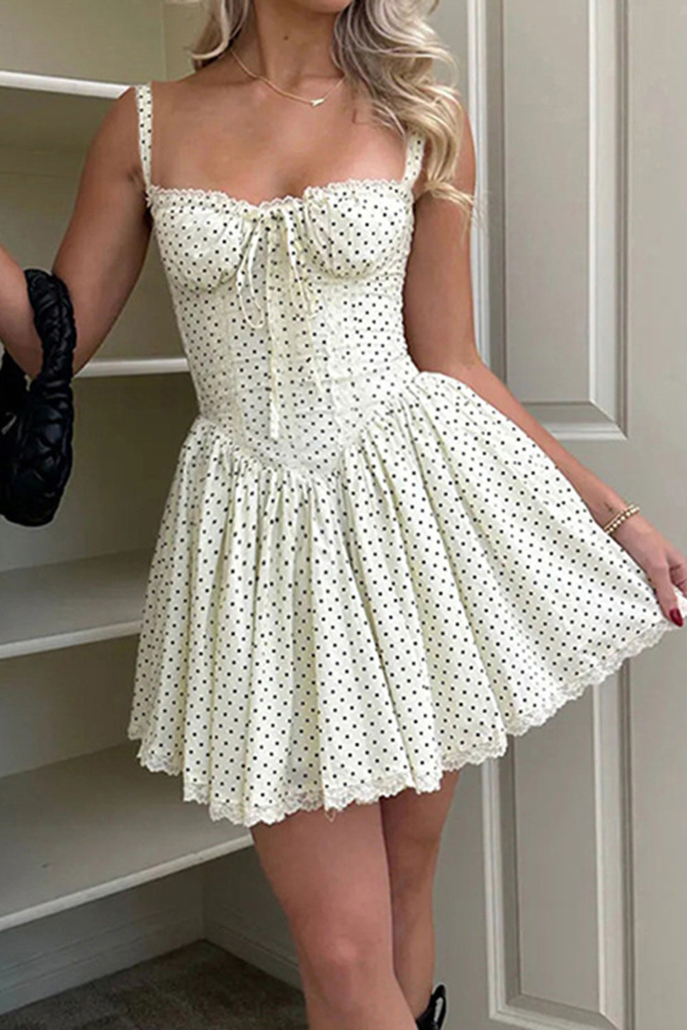 A-Line Spaghetti Straps Mini Graduation Dress with Polka Dots