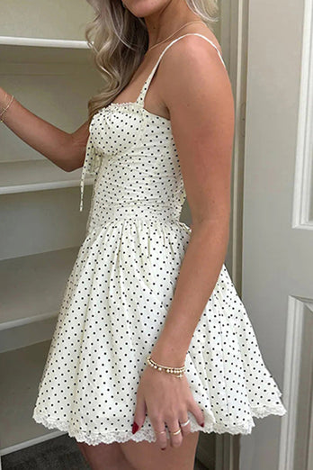 A-Line Spaghetti Straps Mini Graduation Dress with Polka Dots