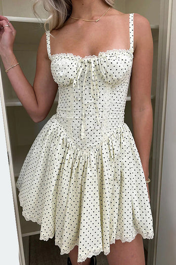 A-Line Spaghetti Straps Mini Graduation Dress with Polka Dots