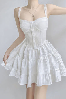 White A-Line Spaghetti Straps Mini Graduation Dress