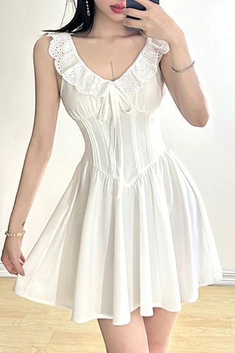 Cute A-Line V-Neck Short Mini White Graduation Dress