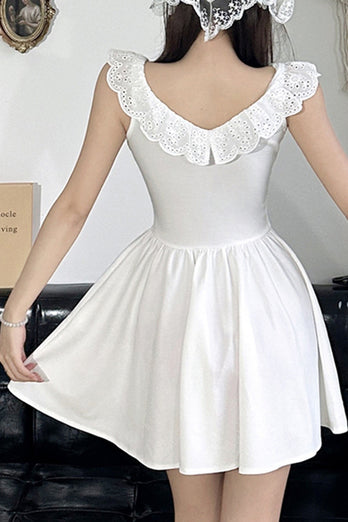 Cute A-Line V-Neck Short Mini White Graduation Dress