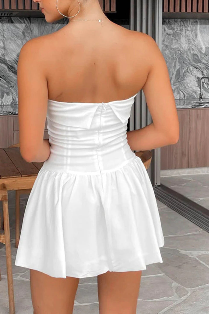 Load image into Gallery viewer, Simple A-Line Strapless Mini Pleaded White Graduation Dress