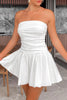 Load image into Gallery viewer, Simple A-Line Strapless Mini Pleaded White Graduation Dress