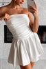 Load image into Gallery viewer, Simple A-Line Strapless Mini Pleaded White Graduation Dress