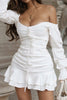 Load image into Gallery viewer, Bodycon Off the Shoulder Long Sleeves Little White Graduation Dress with Ruffles