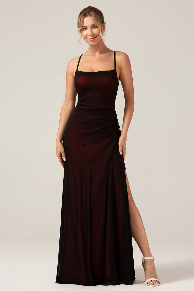 Load image into Gallery viewer, Black Red Sheath Spaghetti Straps Bridesmaid Dress With Elasticity