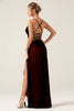 Load image into Gallery viewer, Sheath Spaghetti Straps Floor Length Black Red Bridesmaid Dress