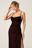 Load image into Gallery viewer, Sheath Spaghetti Straps Floor Length Black Red Bridesmaid Dress