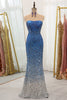 Load image into Gallery viewer, Sparkly Mermaid Blue Strapless Sequin Prom Dress