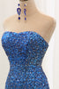 Load image into Gallery viewer, Sparkly Mermaid Blue Strapless Sequin Prom Dress