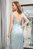 Load image into Gallery viewer, Light Green Mermaid V Neck Sequin Long Prom Dress with Slit