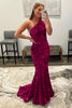 Load image into Gallery viewer, Burgundy One Shoulder Sequins Mermaid Sparkly Prom Dress