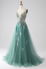 Load image into Gallery viewer, Green A-Line Spaghetti Straps Long Prom Dress With Sparkly Sequin Appliques