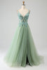 Load image into Gallery viewer, Gorgeous A Line V Neck Light Green Long Prom Dress with Appliques