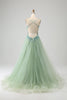 Load image into Gallery viewer, Gorgeous A Line V Neck Light Green Long Prom Dress with Appliques