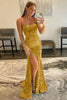 Load image into Gallery viewer, Royal Blue Mermaid Sequins Long Prom Dress with Slit