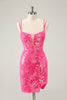 Load image into Gallery viewer, Gorgeous Hot Pink Bodycon Lace Up Glittler Short Graduation Dress with Slit