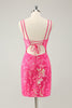 Load image into Gallery viewer, Gorgeous Hot Pink Bodycon Lace Up Glittler Short Graduation Dress with Slit