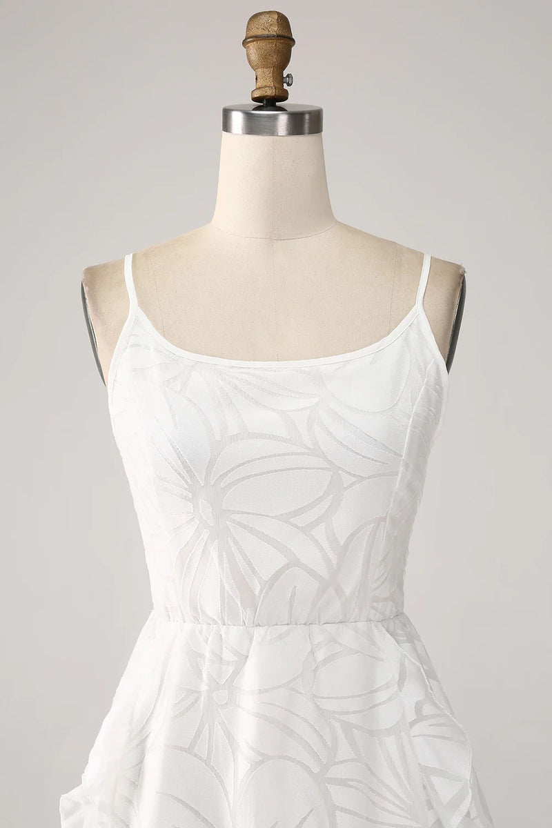 Load image into Gallery viewer, Sheath Spaghetti Straps Mini White Graduation Dress with Floral