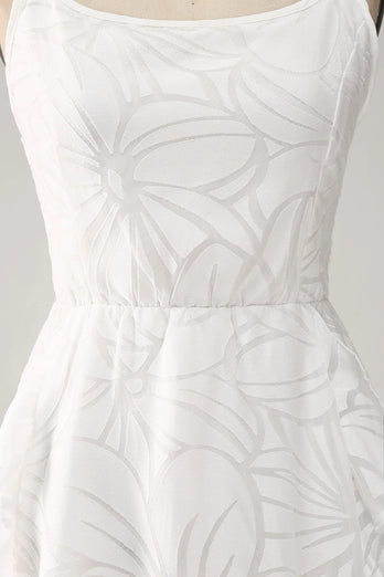 Sheath Spaghetti Straps Mini White Graduation Dress with Floral