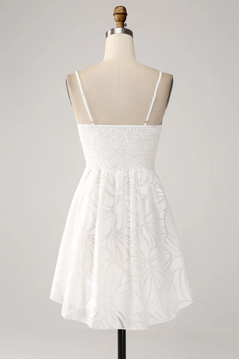 Sheath Spaghetti Straps Mini White Graduation Dress with Floral