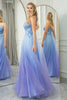 Load image into Gallery viewer, Blue A Line Spaghetti Straps Tulle Long Prom Dress with Appliques