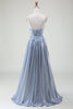 Load image into Gallery viewer, Glitter A-Line Spaghetti Straps Grey Blue Prom Dress