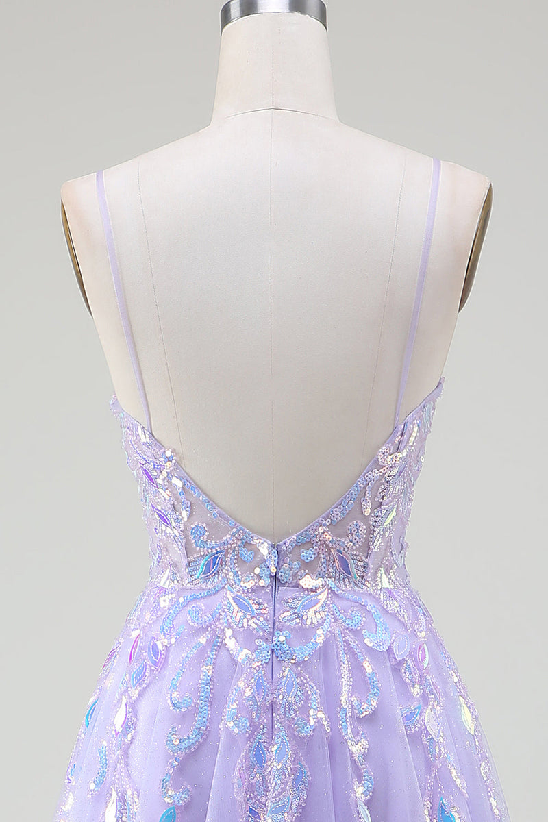 Load image into Gallery viewer, A-Line Purple Prom Dress with Sequins