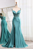 Load image into Gallery viewer, Mermaid Blue Appliques Pleated Prom Dress with Slit