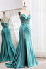 Load image into Gallery viewer, Mermaid Blue Appliques Pleated Prom Dress with Slit