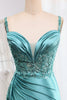 Load image into Gallery viewer, Mermaid Blue Appliques Pleated Prom Dress with Slit