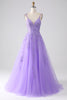 Load image into Gallery viewer, Lilac A-Line Spaghetti Straps Long Prom Dress with Appliques