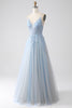 Load image into Gallery viewer, A-Line Spaghetti Straps Grey Blue Prom Dress with Beading