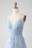 Load image into Gallery viewer, A-Line Spaghetti Straps Grey Blue Prom Dress with Beading