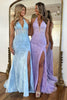 Load image into Gallery viewer, Light Blue Halter Neck Mermaid Corset Long Prom Dress with Slit