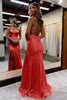 Load image into Gallery viewer, Mermaid Spaghetti Straps Orange Sparkly Prom Dress with Sequins