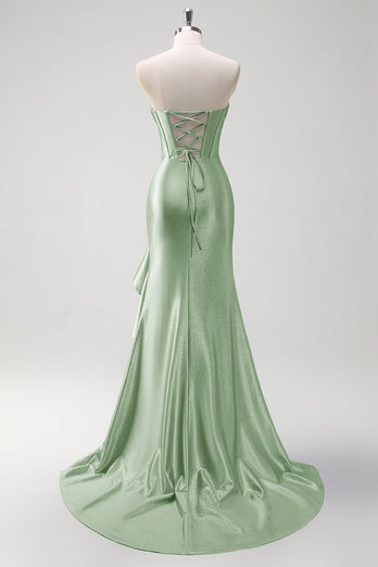 Sparkly Grey Blue Mermaid Strapless Corset Long Prom Dress