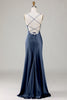 Load image into Gallery viewer, Dusty Blue Lace-Up Back Satin Simple Prom Dress with Slit