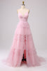 Load image into Gallery viewer, A Line Spaghetti Straps Pink Princess Prom Dress with Ruffles