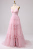 Load image into Gallery viewer, A Line Spaghetti Straps Pink Princess Prom Dress with Ruffles