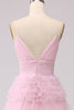 Load image into Gallery viewer, A Line Spaghetti Straps Pink Princess Prom Dress with Ruffles