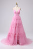 Load image into Gallery viewer, A Line Spaghetti Straps Pink Princess Prom Dress with Ruffles