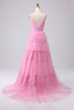 Load image into Gallery viewer, A Line Spaghetti Straps Pink Princess Prom Dress with Ruffles