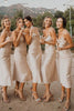 Load image into Gallery viewer, Champagne Cowl Neck Tea-Length Satin Bridesmaid Dress with Sleeveless