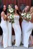 Load image into Gallery viewer, White Square Neck Satin Bridesmaid Dress With Split